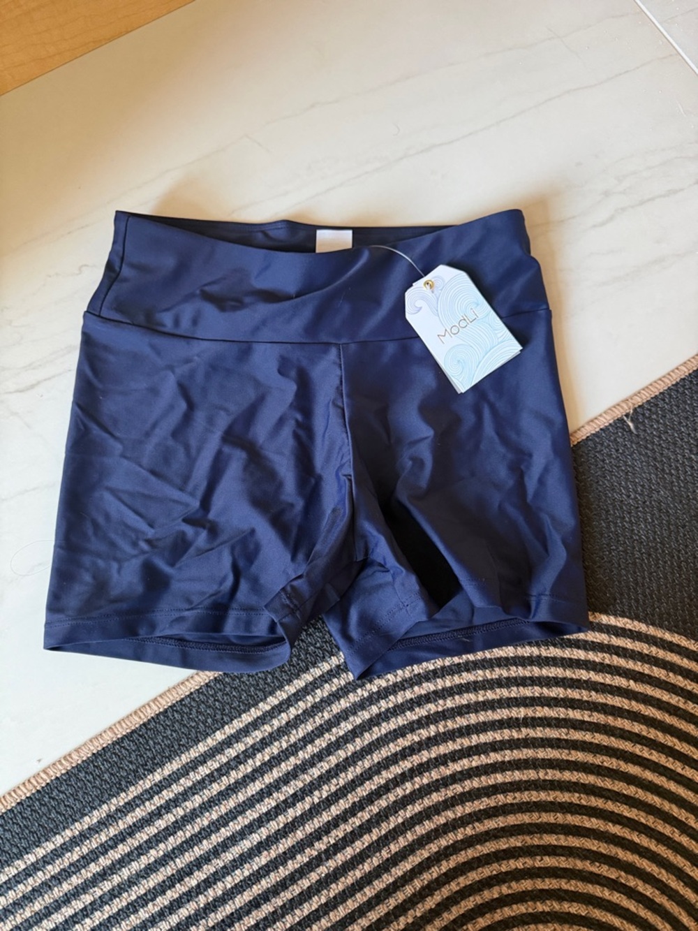 Navy High-Waist Swim Shorts Women